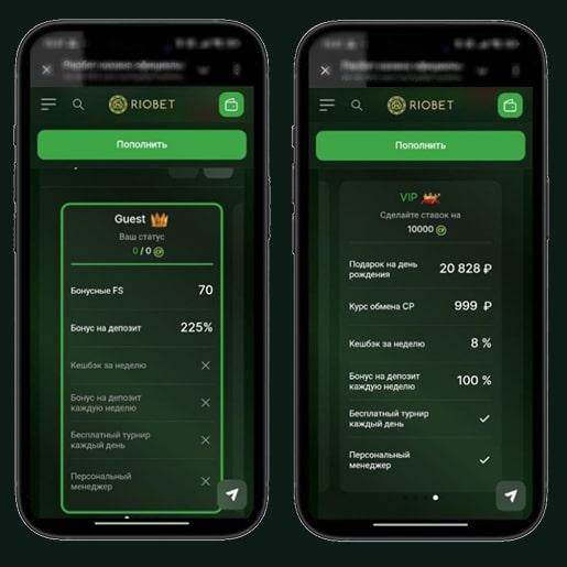 VIP клуб в Riobet Casino